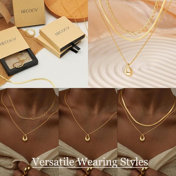 Christmas gift gold Style 01 plated layered necklaces women dainty choker set - Picture 3 of 7